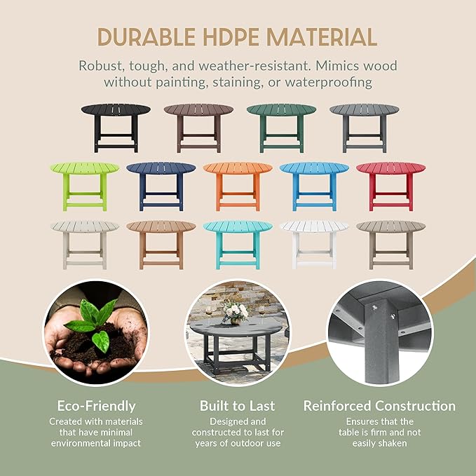 WestinTrends Malibu Low Outdoor HDPE Round Patio Coffee Table, Gray