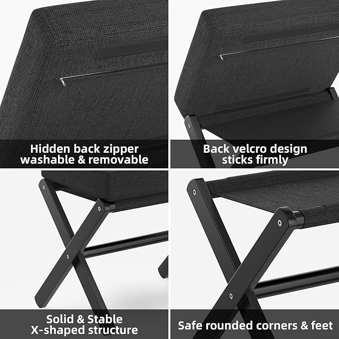 Foldable Foot Stool Ottoman, Small Padded Foot Rest with Bamboo X-Legs, Portable Folding Leg Rest for Living Room Bedroom Office, Soft Foam Cushion Step Stool for Couch & Armchair (Black)