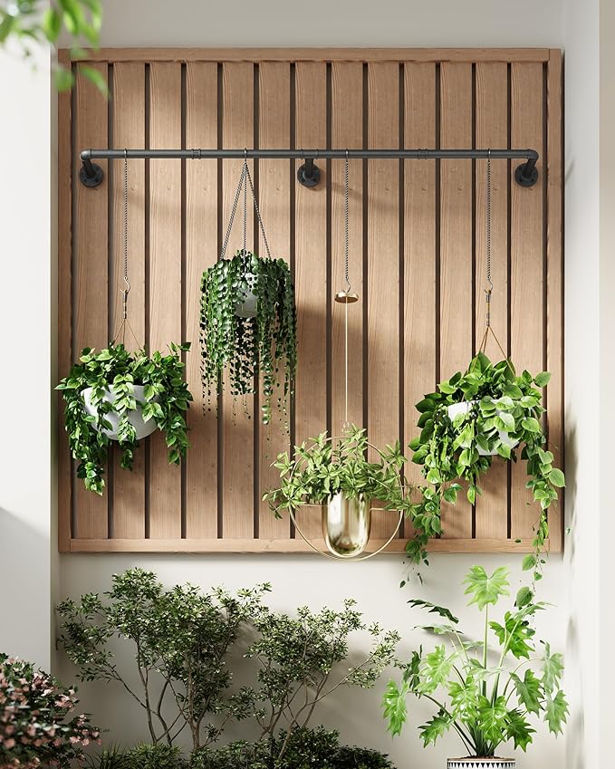 Plant Haning Rod, Hanging Planters for Indoor Plants with 6 Chains, Wall Plant Hanging Bar for Window Celling, 65.7 Inch, Metal Black, Pots Not Included