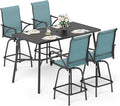 Sophia & William Outdoor Bar Set, Patio Bar Table and Chairs Set, Bar Height Patio Set - 4 x Swivel Bar Chairs(Baby-Blue), 1 x Rectangular Bar Table(Black)