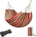 JoyView Brazilian Hammock for Single Person - Portable Cotton Hammock with Hanging Ropes & Carry Bag - 78.8x39.4' - 300LBS Capacity - Red & Green Stripes