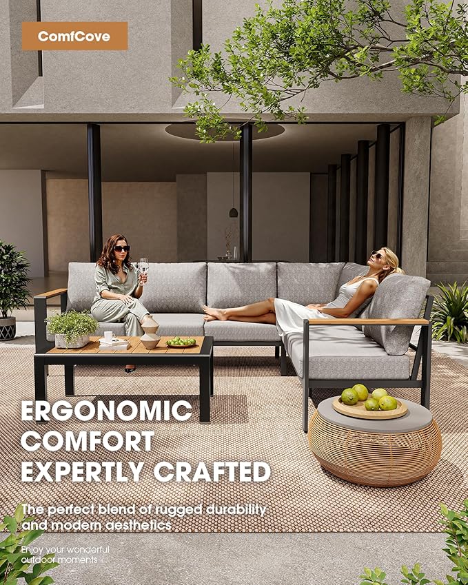 Aluminum Outdoor Patio Furniture Loveseat, All Weather Patio Conversation Sets with Washable Thick Cushion, Morden Patio Furniture Set for Porch, Balcony, Deck, Yard,Gray