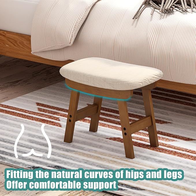 Foot Stools Ottoman, Small Soft Footrest Ottoman with Wood Legs, Sofa Footrest Extra Seating for Living Room Entryway Office