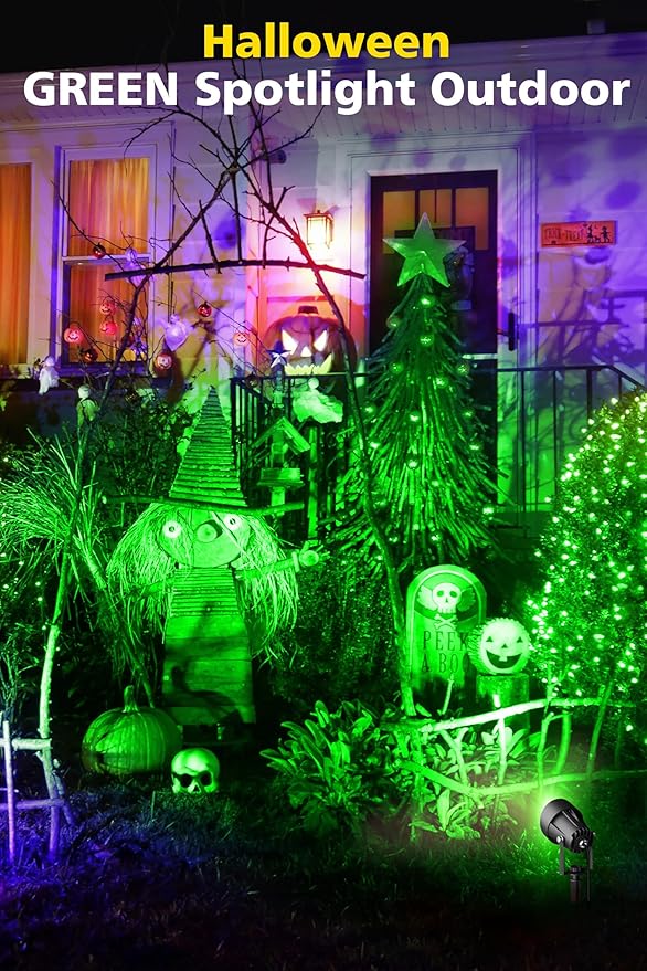T-SUN Green Spotlight Outdoor, Waterproof LED Landscape Lighting with US Plug, Easy Install 270° Adjustable Outdoor Spot Lights for Garden Tree Yard Decor, 2 Pack