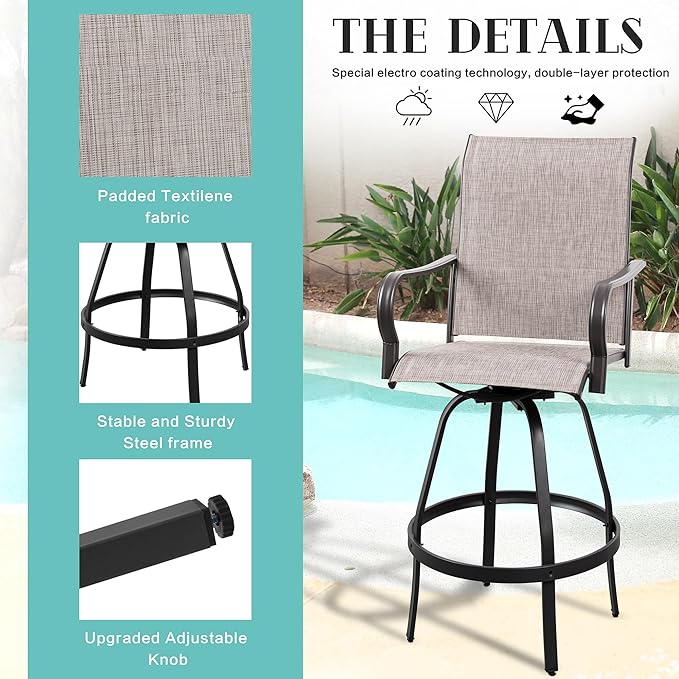 Vongrasig 6 Piece Patio Swivel Bar Chairs, All Weather Metal Textile High Swivel Bar Stools Chairs, Outdoor High Top Bistro Set for Backyard, Lawn Garden, Balcony, Taupe