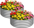 zizin 2 Pcs Round 4x4x1ft Raised Garden Bed Kit Metal Planter Box for Planting Vegetables, Silver