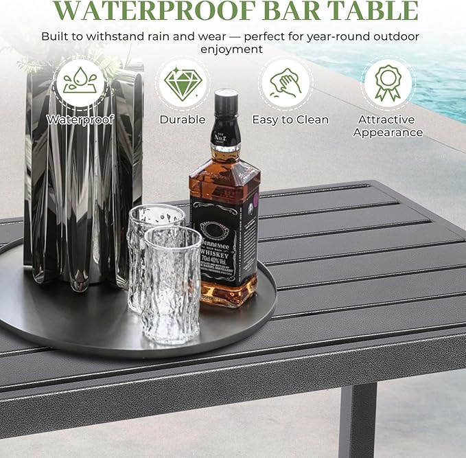 Outdoor Patio Counter Height Bar Table, 47" Rectangle for Patio, Garden, Yard, Balcony, Poolside (Grey, 47'')