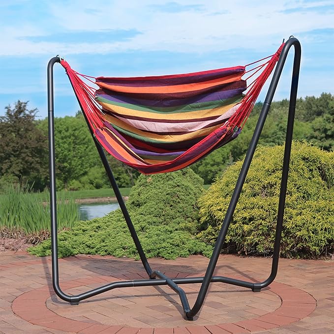 Sunnydaze Hanging Hammock Chair with Space-Saving Stand for Indoor or Outdoor Use - 330-Pound Capacity - Sunset