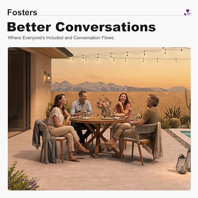 PURPLE LEAF 5 Pieces Oversize Round Patio Dining Set Outdoor Furniture with Rattan Chairs for Lawn Garden Backyard Aluminum Table Sets Deep Teak Outdoor Set