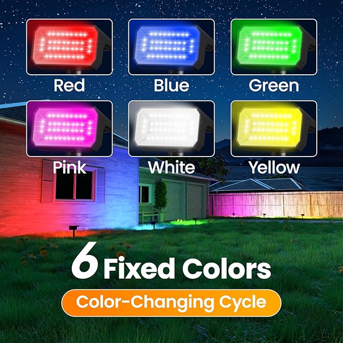 Fabrito Color Changing Solar Spot Lights Outdoor 4 Pack, [6+1 Lighting Modes] Auto On/Off RGB Spotlights, Waterproof Multicolor Landscape Lights for Garden, Tree, Halloween, Christmas