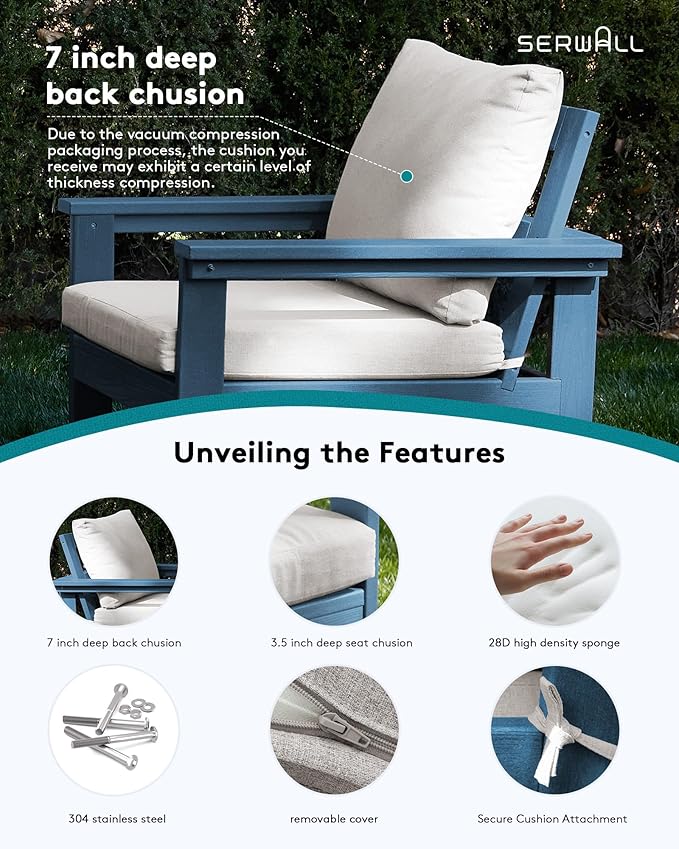 SERWALL HDPE Patio Sofa Set, 3-piece Sectional Outdoor Furniture Set, All Weather Outdoor Couch Set Patio Furniture Set for Deck, Lawn, Blue Frame with Khaki Cushion