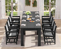 SERWALL 10 Piece Outdoor Dining Table Sets for 8 with 2 Umbrella Hole Cut-Out Rectangular Tables and 8 Textilene Chairs, HDPE Dining Table Sets for Garden, Backyard, Poolside, Black