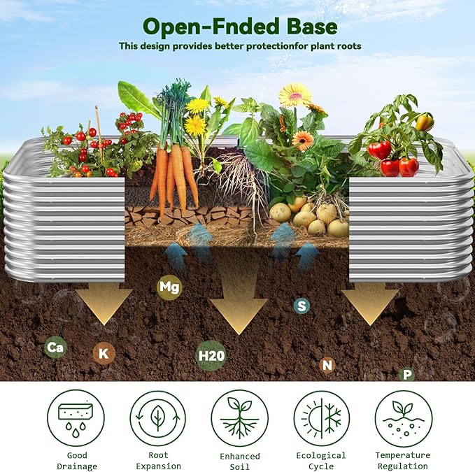 2 Pack Tall 8x4FT Corrugated Galvanized Steel Raised Garden Bed Outdoor, Metal Above Ground Garden Bed for Vegetables and Flowers, Raised Beds for Gardening