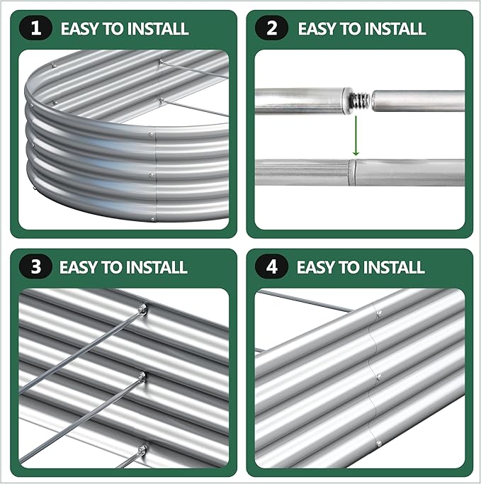 2PCS 8x4x1FT Galvanized Raised Garden Bed Kit,Vegetable Boxes-Oval Metal Flower Box,Large Planter Raised Beds Outdoor Garden for Planting,Fruit,Herb-Silver