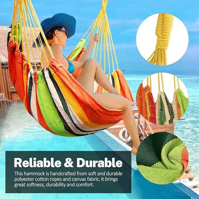 KPX Ourdoor Hanging Hammock Chair – Comfortable Tree Swing Chair Large Size 110X130cm（Without Pillows） - 330 Lbs Weight Capacity (Orange)