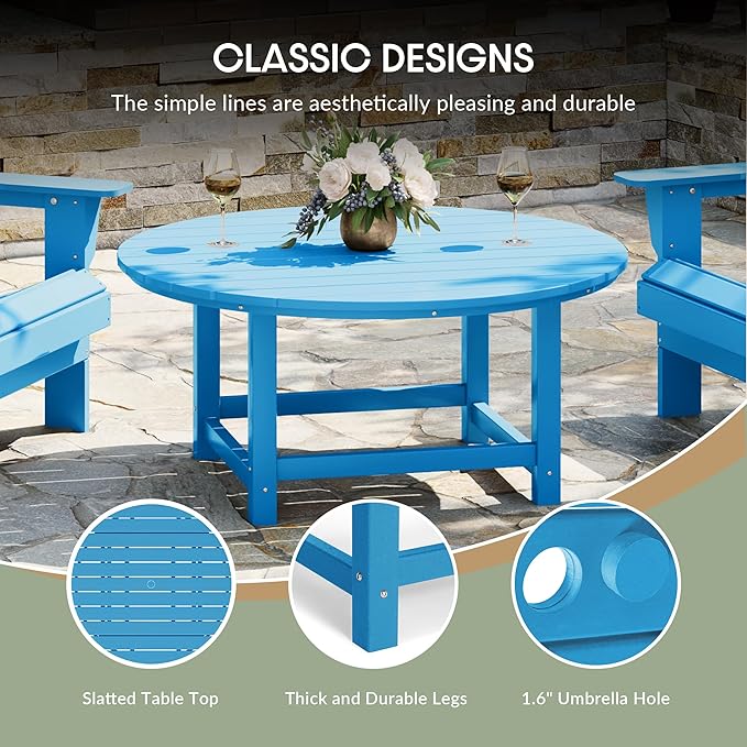 WestinTrends Malibu Low Outdoor HDPE Round Patio Coffee Table, Pacific Blue