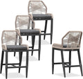 PURPLE LEAF Patio Bar Stool Counter Height Set of 4 Outdoor Rattan Chairs with Back Modern Aluminum Woven Barstools for Garden Indoor Kitchen Gray