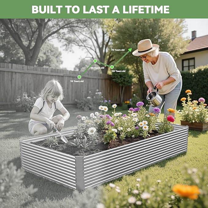 2 Pack Tall 8x4FT Raised Beds for Gardening, Corrugated Galvanized Steel Raised Garden Bed, Outdoor Metal Above Ground Garden Bed for Vegetables and Flowers(Rectangular)