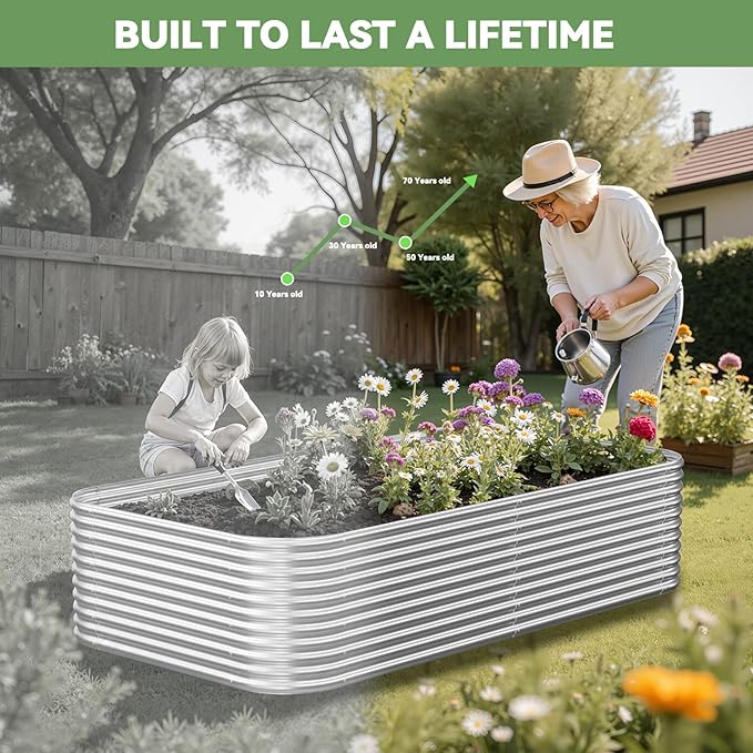 2 Pack Tall 8x4FT Corrugated Galvanized Steel Raised Garden Bed Outdoor, Metal Above Ground Garden Bed for Vegetables and Flowers, Raised Beds for Gardening
