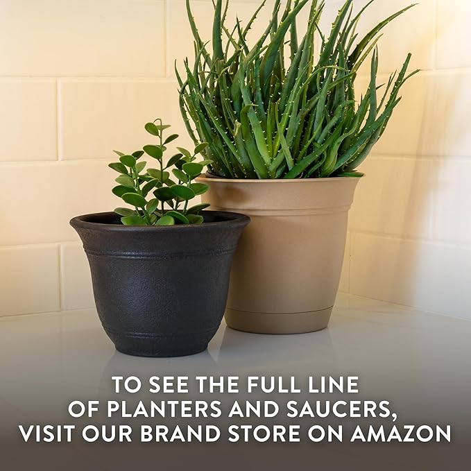 The HC Companies Sierra Round Self-Watering Pot - Lightweight Plastic Planter for Herbs & More - Durable Plant Pots for Indoor Plants & Outdoor Plants (7.5” Arizona Sand, Pack of 2)