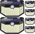 HMCITY 120 LED Outdoor Solar Lights with Motion Sensor and 3 Lighting Modes, IP65 Waterproof Wide Solar Wall Lights Ideal for Garden Patio Yard (Front Button 6Packs, Black Shell-Daylight White)
