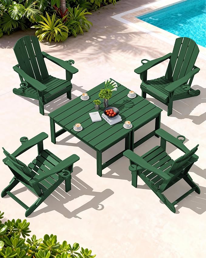 SERWALL Outdoor Coffee Table with 1.69" Umbrella Hole, HDPE Patio Coffee Table for Outside, Rectangle, Green