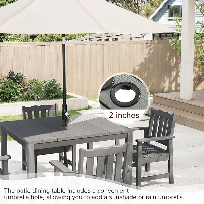 Stoog All-Weather Patio Dining Sets, 5 Pieces Outdoor HIPS Dining Table with Aluminum Frame, Patio Dining Table and 4 Chairs, Low Maintenance, Grey
