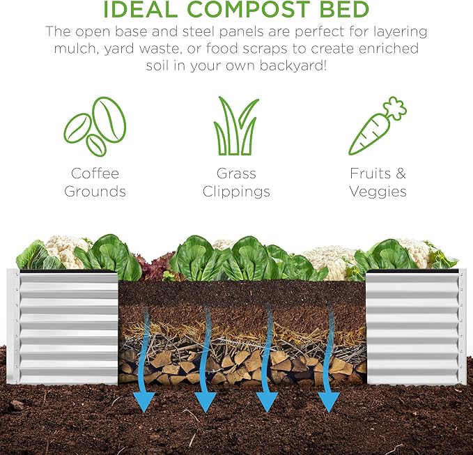 Best Choice Products 8x4x2ft Outdoor Metal Raised Garden Bed, Deep Root Planter Box for Vegetables, Herbs & Flowers, 478-Gallon Capacity, 100% Non Toxic Materials - White