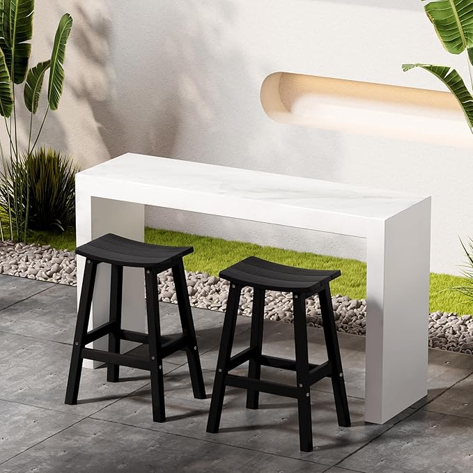 Stoog All-Weather Bar Stools Set of 4, 28" Height Outdoor Bar Stools, Low Maintenance, for Patio, Deck, Kitchen Counter, and Garden, Black