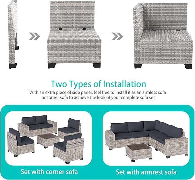 13-Piece Outdoor Patio Furniture Set with 55,000 BTU Fire Pit Table, PE Wicker Rattan Sectional Sofa Patio Conversation Set with Coffee Table, Dark Grey