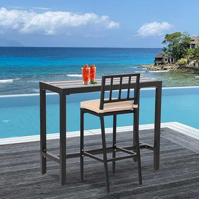 Outdoor Bar Table, Patio Counter Height Bar Tables, 47" Rectangle Bar Table for Patio, Garden, Yard, Balcony, Poolside (Black, 47inch-Length)