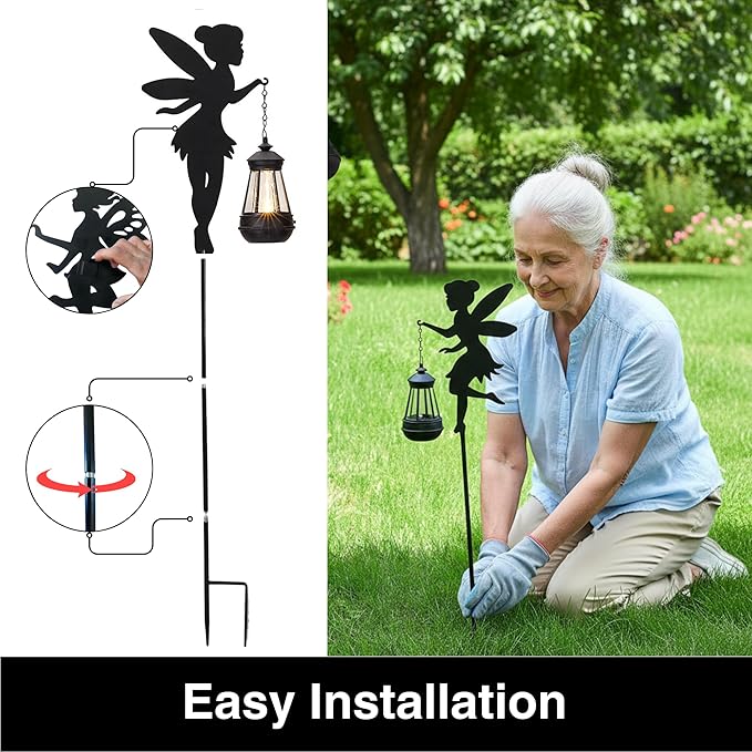 Solar Fairy Garden Decorations Solar Lighting 1 Pair – Outdoor Color-Changing Fairy Statues with Metal Stakes, Garden Ornaments for Lawn, Yard, Patio Decor (Type B Color-Shifting)
