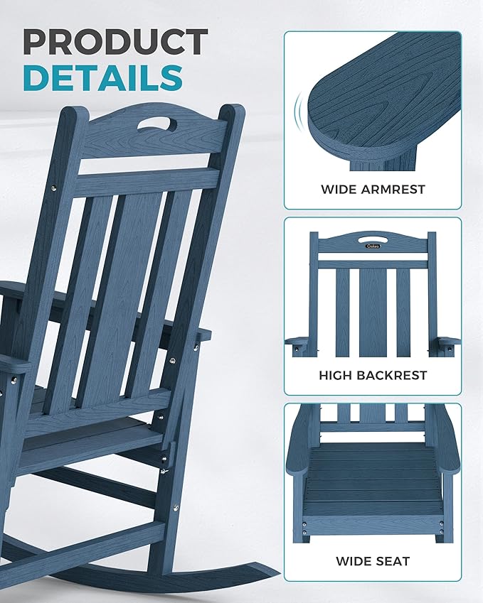 Ciokea Oversized Outdoor Rocking Chairs Set of 2, 380lbs Heavy-Duty Large Patio Rocker, High Back Cozy Porch Chairs, Weather Resistant Patio Rocking Chairs for Outside, Fire Pit, Deck, Slate Blue