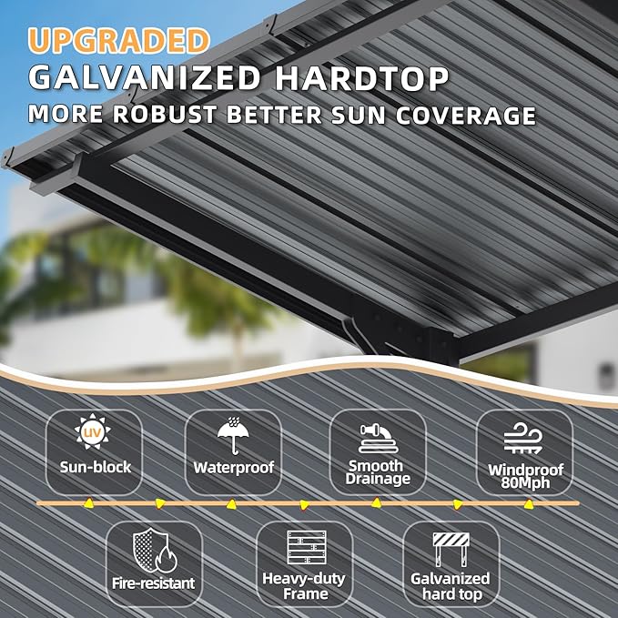 AECOJOY 12'x8' Outdoor Hardtop Gazebo Pergola with Curtains and Netting for Patio, Large 8x12 Steel Heavy Duty Lean to Wall-Mounted Pergolas and Grill Gazebos Clearance, Metal Roof Awnings for Decks