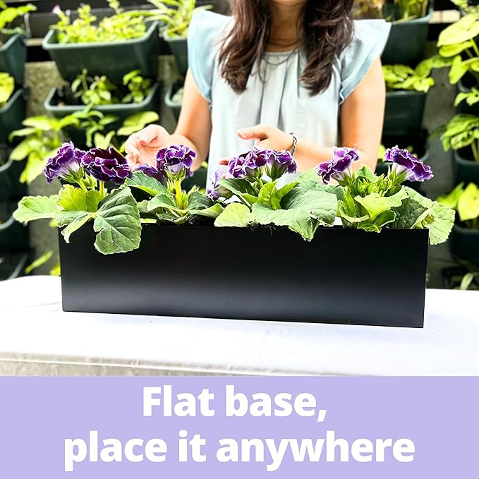 LaLaGreen Wall Planters (36 Inch, 2 Pack) Carbon Steel Black Metal Hanging Flower Pot for Succulents, Wall Mount Rectangular Long Window Sill Box Balcony Fence Floating Garden Shelf for Outdoor Decor