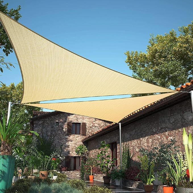 ShadeMart 8' x 8' x 8' Beige Triangle Sun Shade Sail UPF50 Canopy Fabric Cloth Screen, Water Air Permeable & UV Resistant, Heavy Duty, Carport Patio Outdoor smTAPT08 - (We Customize Size)