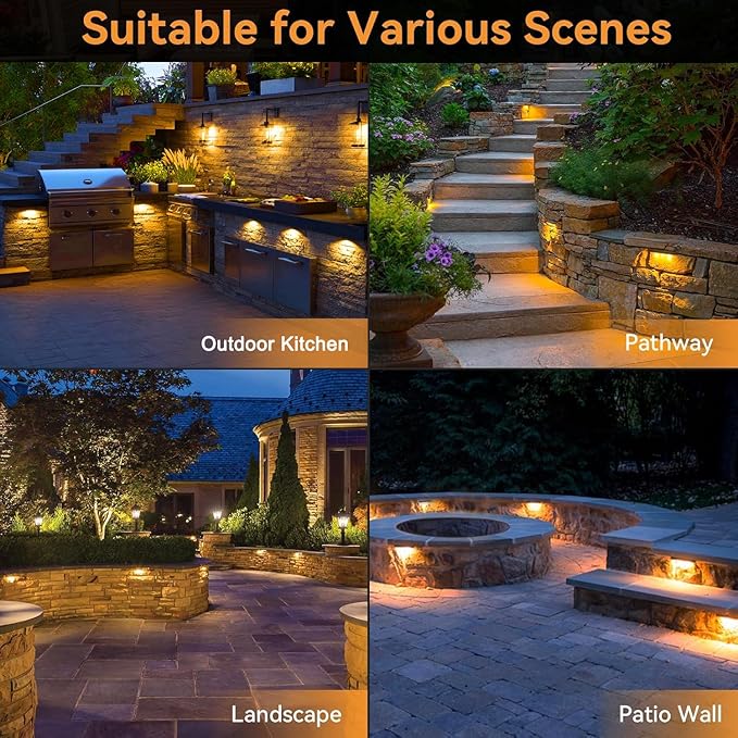 JESLED 12 Pack 7inch LED Retaining Wall Lights, 5W Landscape Lighting, LED Hardscape Lighting,12V Paver Lights Low Voltage Hardscape Lights, 5W Outdoor Step Lights, 2700K Warm White, Waterproof