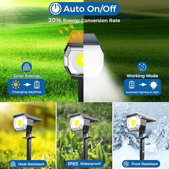 Peasur 1 Pack Solar Spot Lights Outdoor, Solar Spotlights Outdoor Waterproof 2-in-1 Auto On/Off Landscape Lighting for Outside Yard Wall Garden Pathway