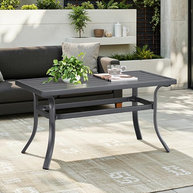 ONBRILL Small Metal Outdoor Coffee Side Table, Steel Coffee Tables for Patio, Outside, Garden, Balcony, Backyard and Living Room, Rectangle, Grey