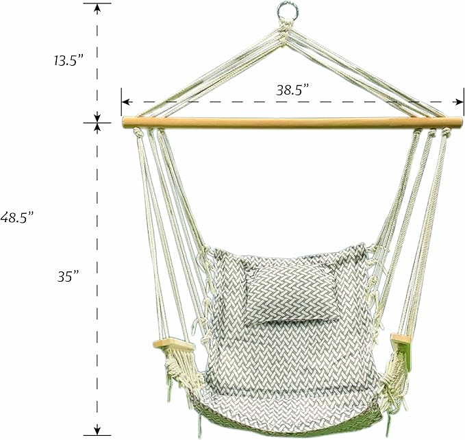Hammock Chair Hanging Rope Swing, *12 Patterns, Quality Comfortable and Breathable Fabric - Indoor/Outdoor - Grey Herringbone Pattern