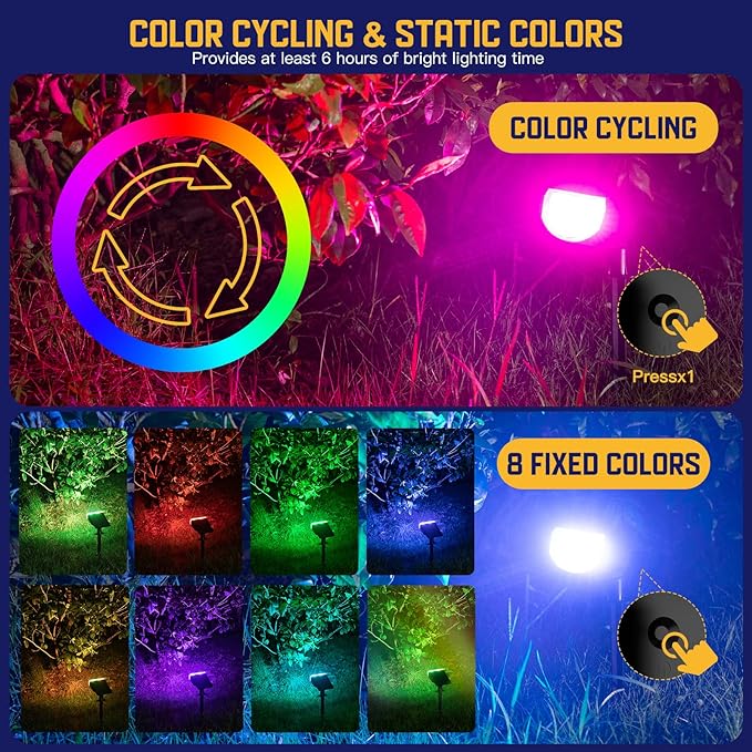 Kyosho Solar Spot Lights Outdoor, IP67 Waterproof Solar Lights for Yard, Garden and Walkways, 38 LEDs RGBW Multicolor Spotlight, 6 Pack