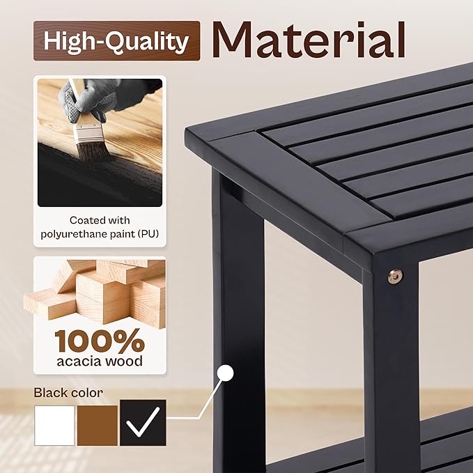2-Tier Adirondack Side Table – Weather Resistant Wooden End Table, Rectangular Rustic Outdoor & Indoor Small Table for Patio, Garden, Lawn, Porch or Living Room (Black)