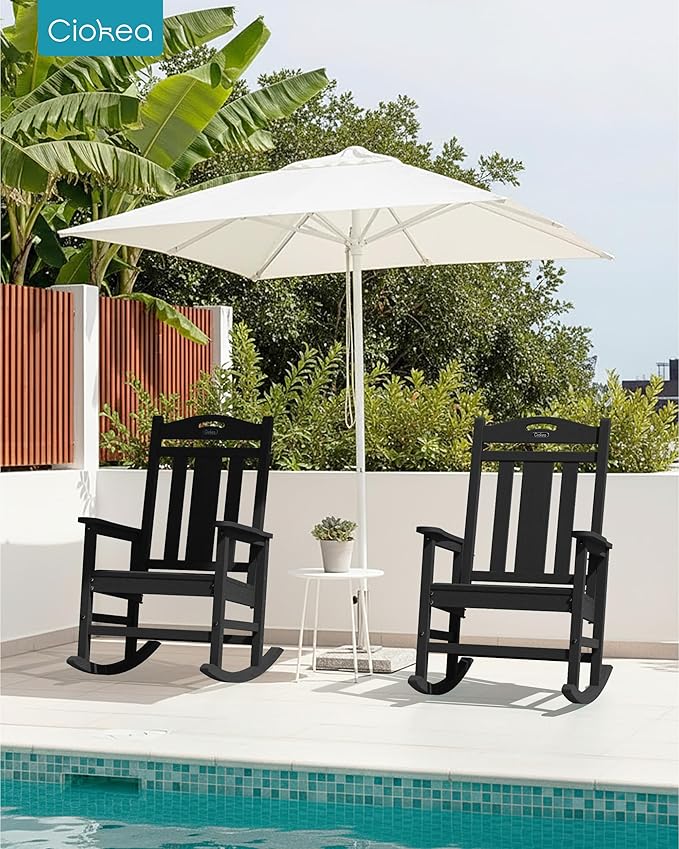 Ciokea Oversized Outdoor Rocking Chairs Set of 4, 380lbs Heavy-Duty Large Patio Rocker, High Back Cozy Porch Chairs, Weather Resistant Patio Rocking Chairs for Outside, Fire Pit, Deck, Black