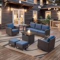 Belord 7 Pieces Patio Furniture Set with Fire Pit Table: Wicker Patio Conversation Set with Outdoor Swivel Glider Rocker Patio Couch Metal Side Table, All Weather Grey Rattan