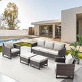 Belord Wicker Patio Furniture 5 Piece Outdoor Sofa Set, Oversize Outdoor Dining Chairs with Rattan Ottomans, Conversation Sets Patio Furniture Come with Removable Cushion Beige, Anti-Rust Frame