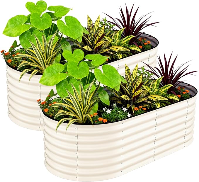 2 Pcs Raised Garden Beds Outdoor 8x4x2 ft - Galvanized Steel Planter Box for Vegetables, Flowers, Rust-Resistant Garden Box, Easy Assembly Raised Beds, Durable Planters for Outdoor Plants, Beige