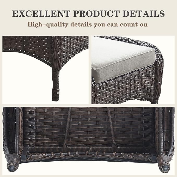 Belord Outdoor Ottomans for Patio Foot Rest - 25 Inch PE Wicker Foot Stool Set of 2 with Removable Cushions for Patio Furniture Sets,All Weather Rattan Ottoman for Balcony Deck Backyard Brown