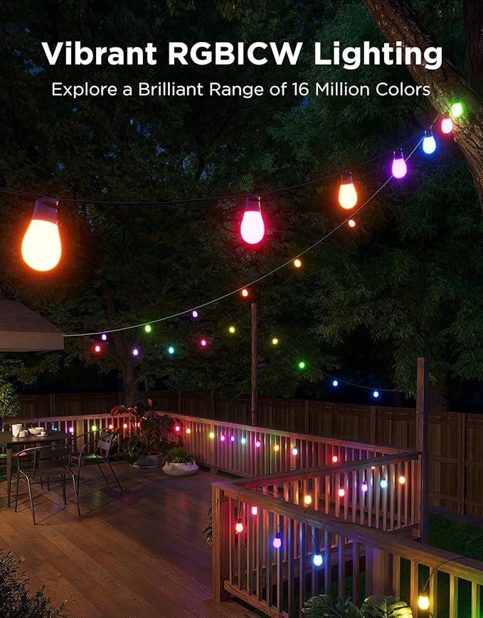 Govee S14 Bulb Outdoor String Lights 2, 96ft Smart RGBIC Warm White Patio Lights with 15 LED Bulbs, 111 Scene Modes for Outdoor Decor, Upgraded IP66 Compatible with Alexa, Google, Matter, APP Control