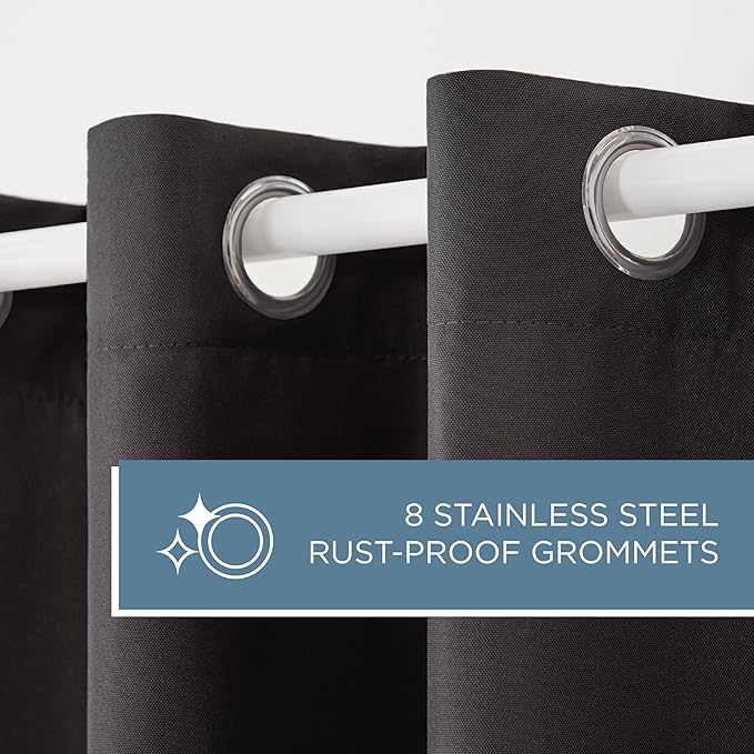 Town & Country Basics Cabana Solid Heavyweight Indoor Outdoor Curtains, Light Filtering Opacity with Grommet Top, Water Repellent, 2-Pack Set, 54"x108", Black