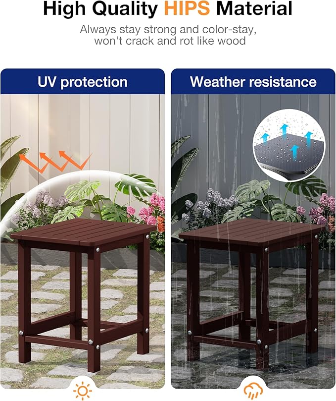 YEFU Outdoor Side Table for Patio: 16" HIPS Weather - Resistant Adirondack Tables - Waterproof Small Square End Tables for Backyard Living Room Bedroom - Indoor Outdoor Durable Table Coffee